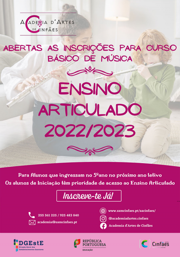 Abertas as Inscrições - Admissão ao Ensino Articulado 2022/2023