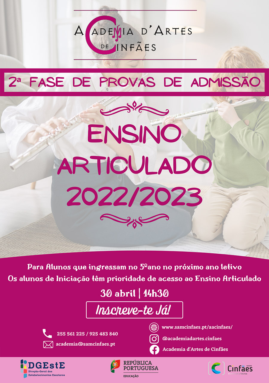 Abertas as Inscrições - Admissão ao Ensino Articulado 2022/2023 (2ª Fase)